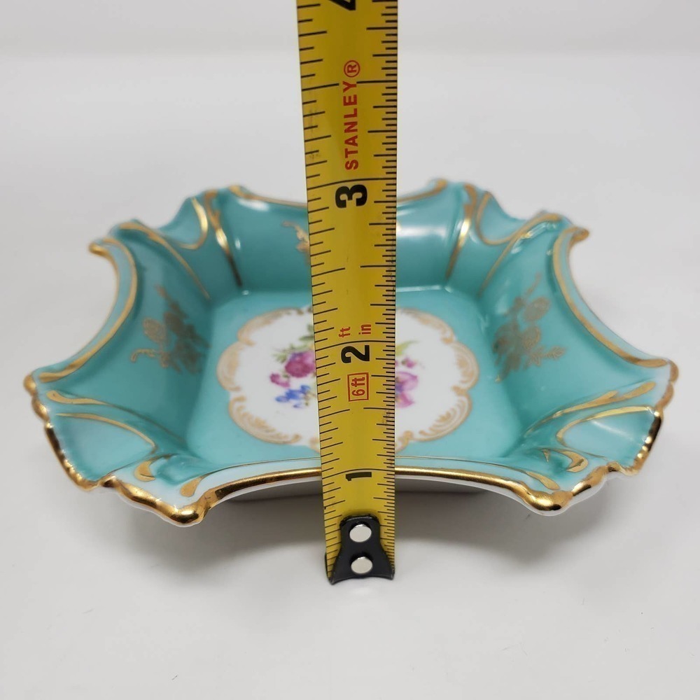 Victorian Turquoise Ashtray Floral and Gold Trim Porcelain Made in Germany - Picture 8 of 9